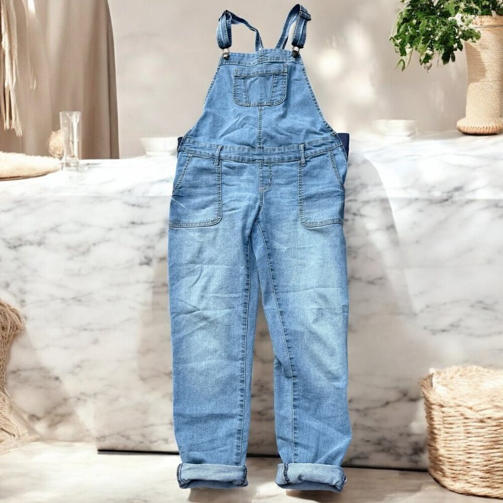 Planet Motherhood Pull On Cotton Maternity Overalls Size Small W/ Pockets - Picture 3 of 13